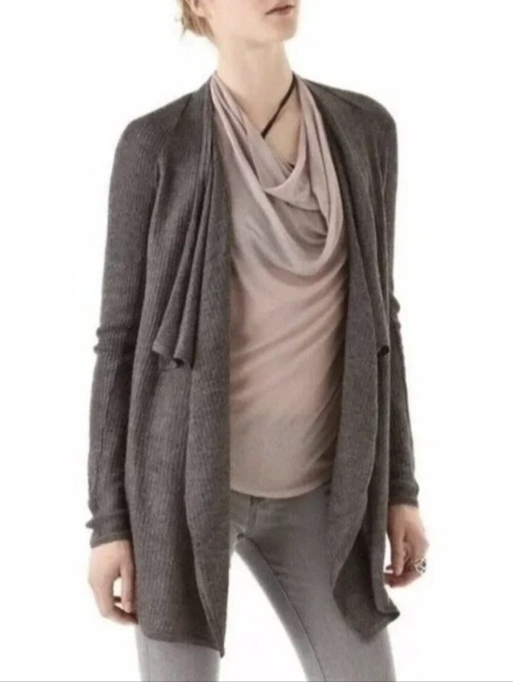 Helmut Lang Draped Waterfall Alpaca Silk Cardigan Casual Soft Minimalist